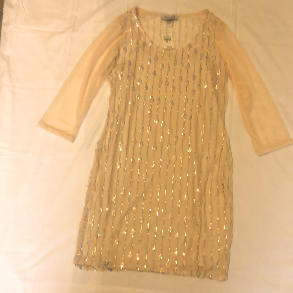 Ashley Stewart Curvy Girl Egret Dress, Size 1X, 98% Polyester and 2% Spandex.